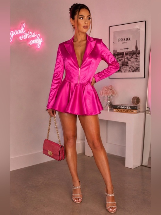 AKIRA Dresses & Skirts - Barbiecore AKIRA Satin Peplum Mini Dress Pink Size S